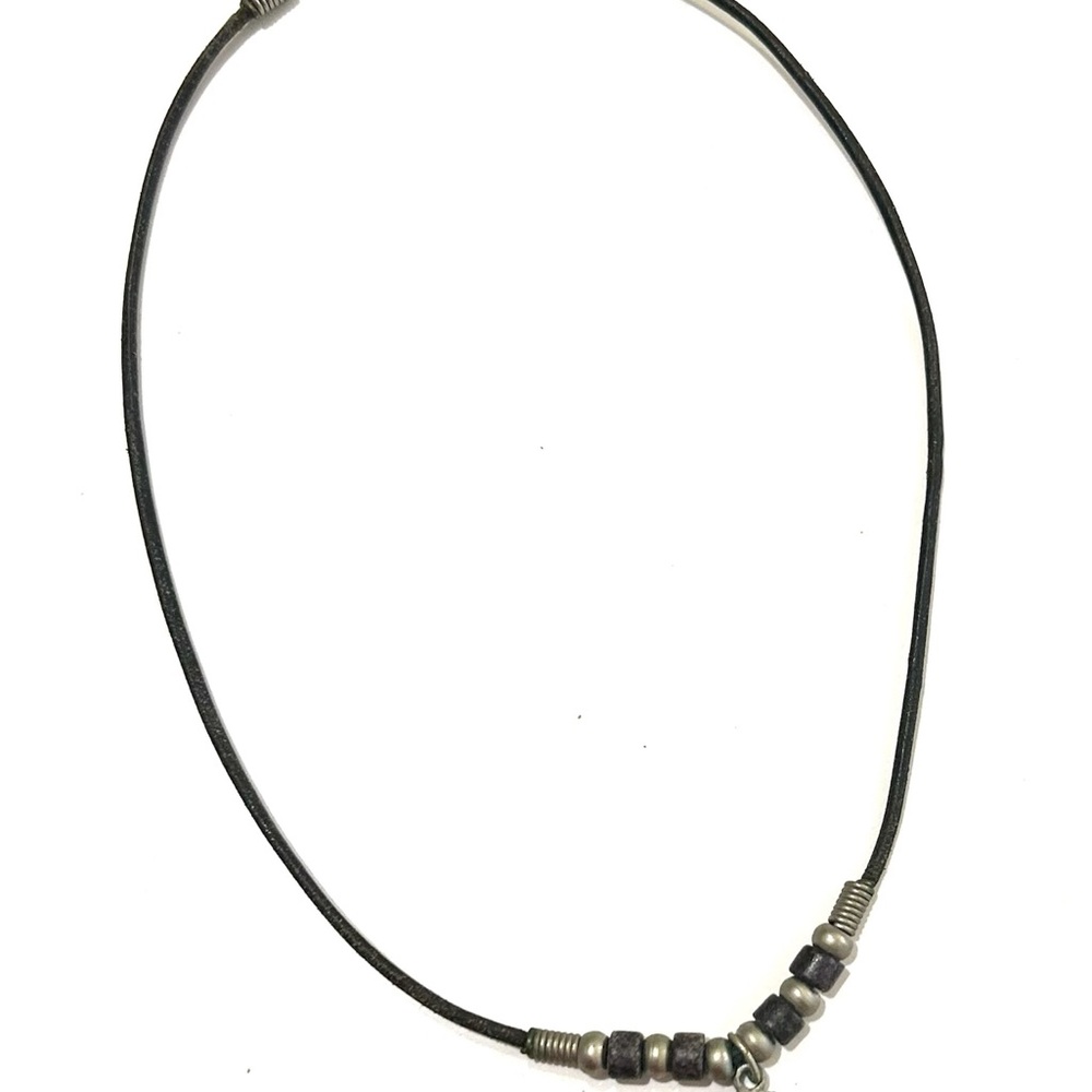 Vintage Cross with Beads On Cord Necklace 1990's Preowned - Leather cord